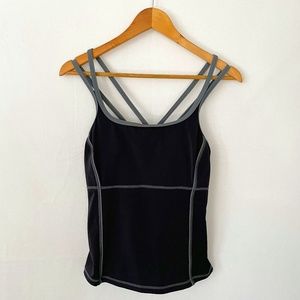 LAND'S END Women's Size 10D Tankini Black Gray Crisscross Straps